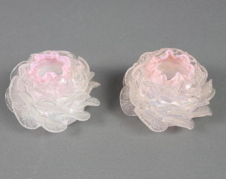 Pair Antique 19th C. Bohemian Glass Floriform Fairy Lamp Shades, Loetz (1 of 15)