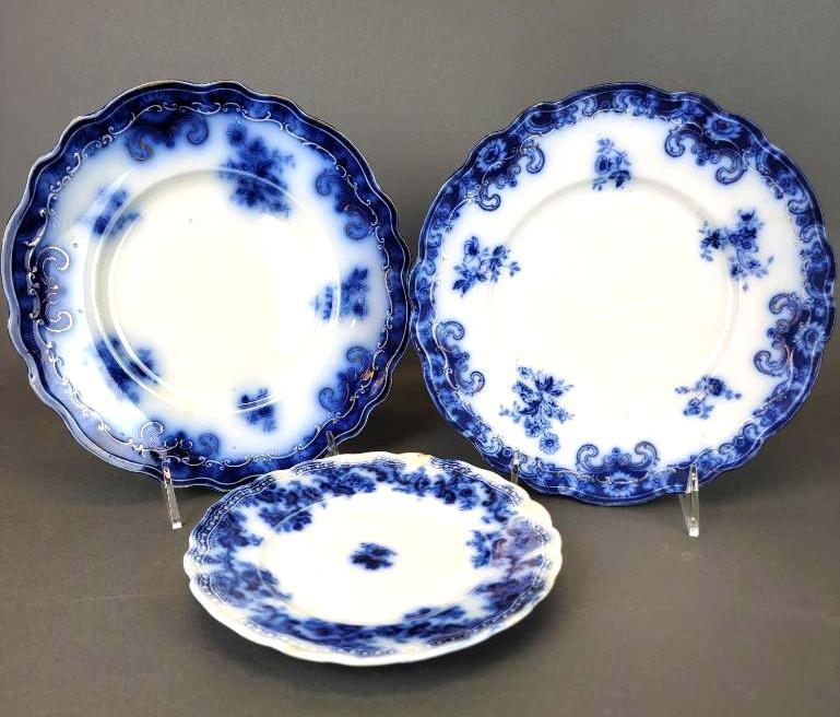 Lot 3 Antique 19th C. English Flow Blue Porcelain Plates (1 of 8)