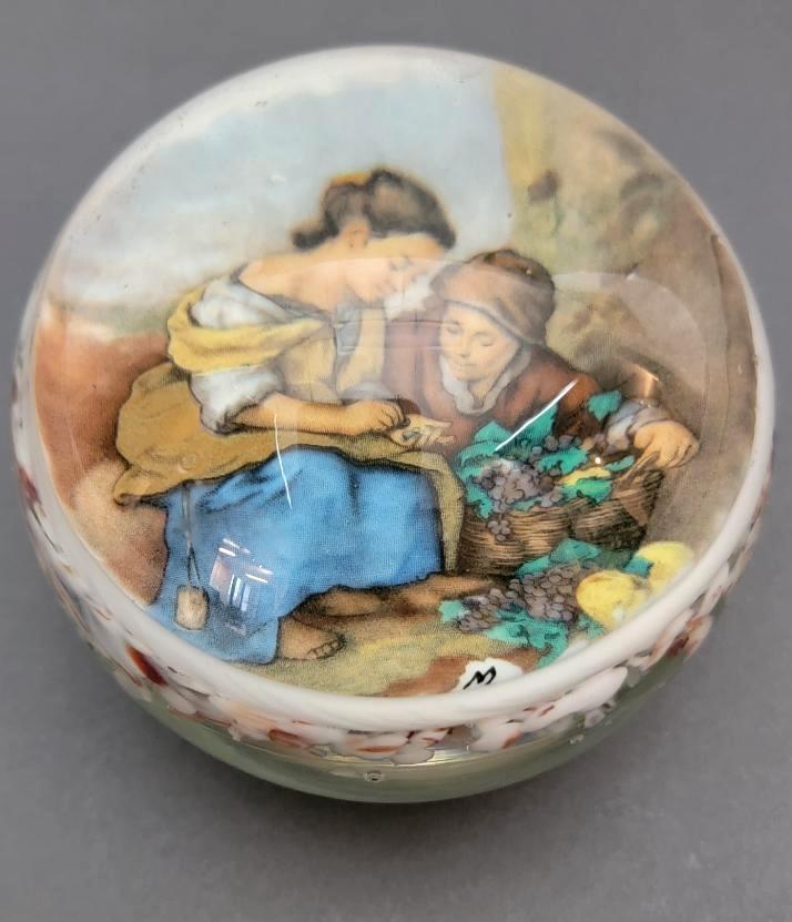 Vintage Tom Mosser Art Glass Pictorial Paperweight, after Murillo (1 of 5)