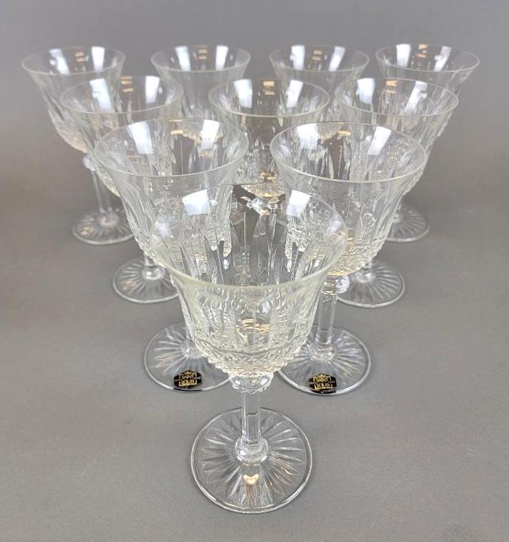 Group of 18 St. Louis Crystal TOMMY Wine / Water Glasses, Stemware: Group to include eight 7" wine goblets and ten 6.5" water goblets in the Tommy model for St. Louis (France) with original boxes, 20th C. Condition; one wine with rim chip, otherwise excellent 