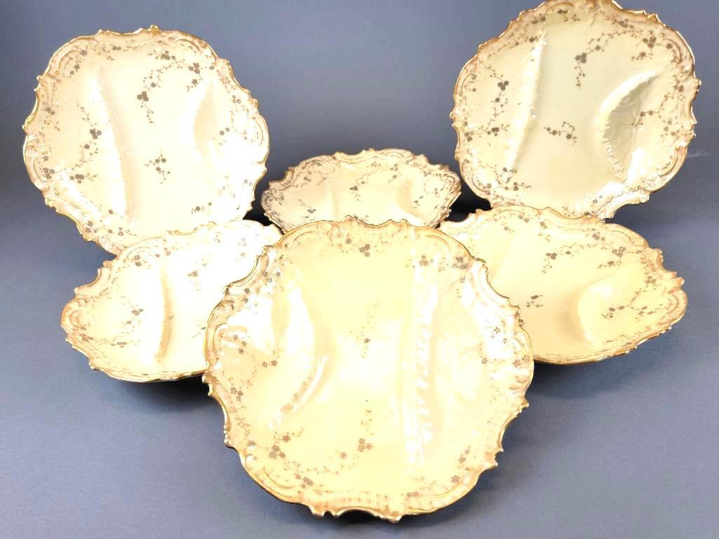 Group of Antique French Limoges Asparagus Plates, Purple Flowers (1 of 4)