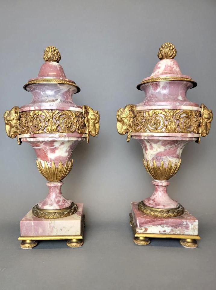 Pair of Antique 19th C French Louis XVI Style Marble & Ormolu Mounted Urns (1 of 14)
