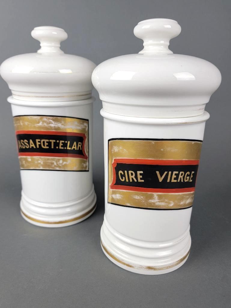 Pair of Antique 19th C. French Porcelain Medical Apothecary Herbal Jars (1 of 8)