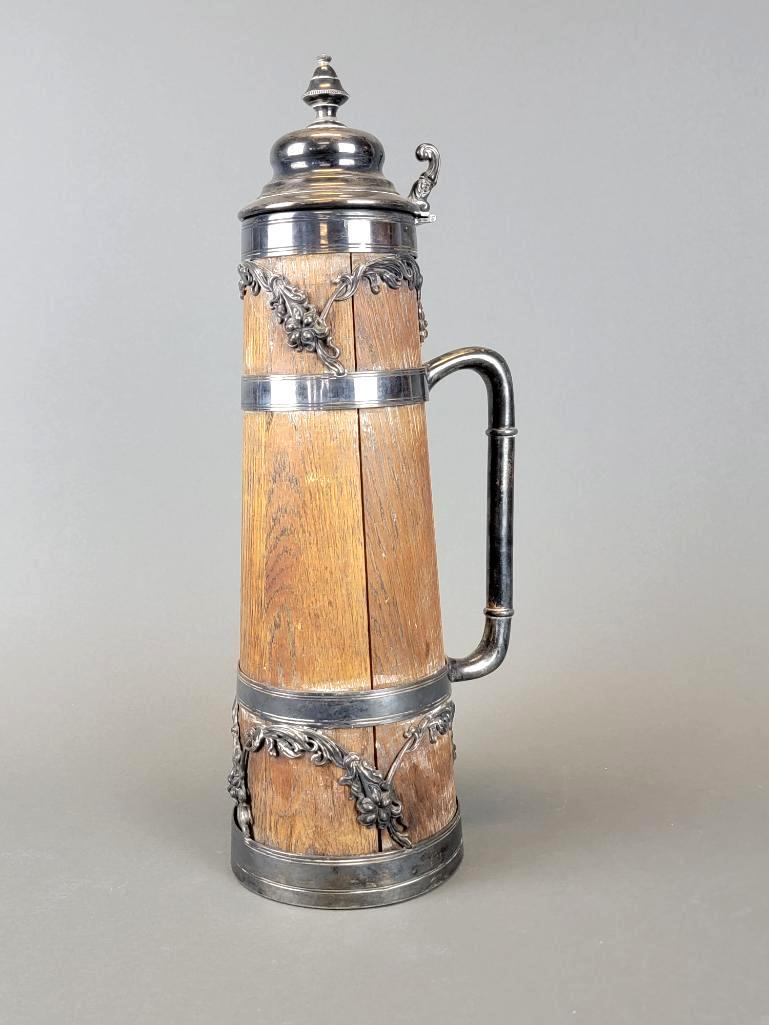Antique Oak and Floral Silver Plate 2L Stein (1 of 7)