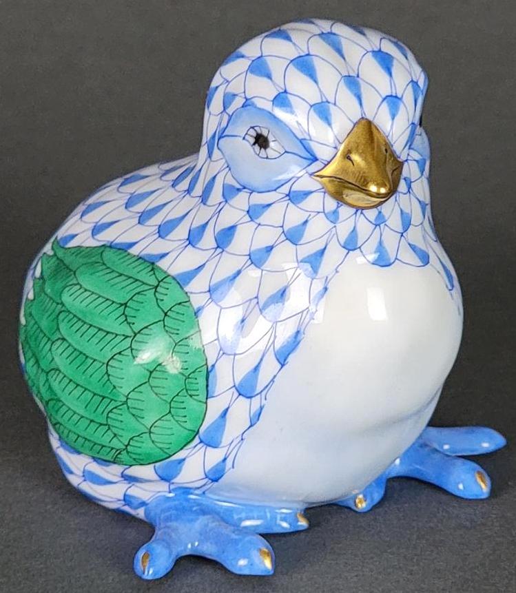 Herend Blue & Green Fishnet Porcelain Bird Figurine (1 of 5)