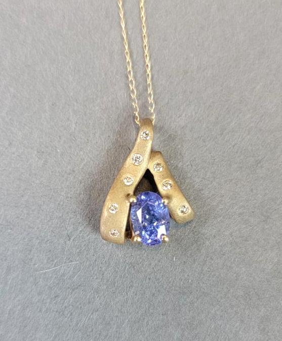 14 Karat Yellow Gold, Diamond and Tanzanite Pendant w/ Chain Necklace (1 of 5)