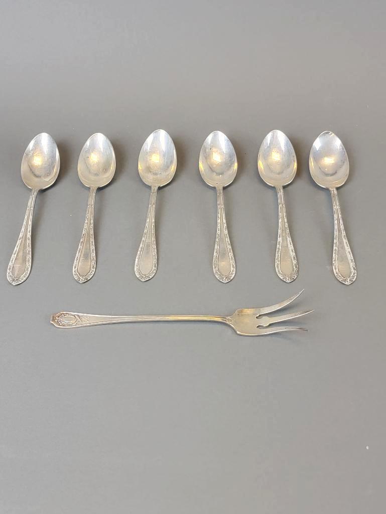 Group of Antique VTG Sterling Silver Spoons w/ Oyster Fork (1 of 6)