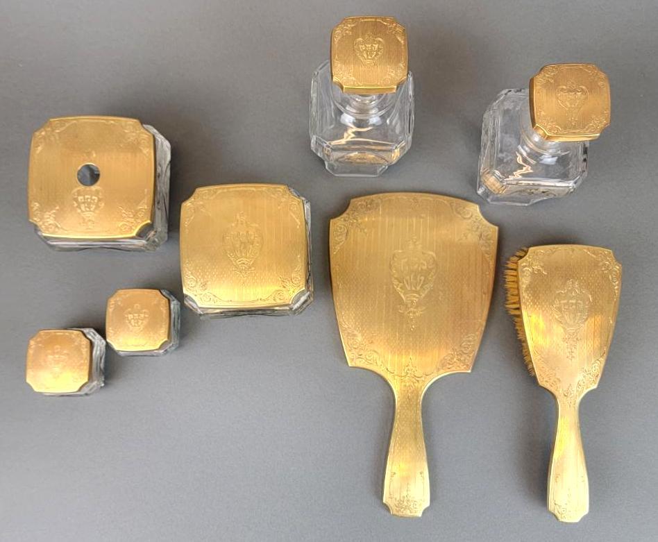 Antique Edwardian or Deco 14K & Glass Vanity Set, Gorham (1 of 20)