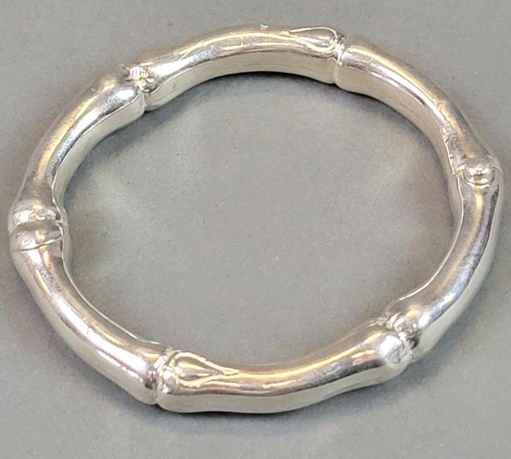 Sterling Silver 'Bamboo Style' Bangle Bracelet (1 of 8)