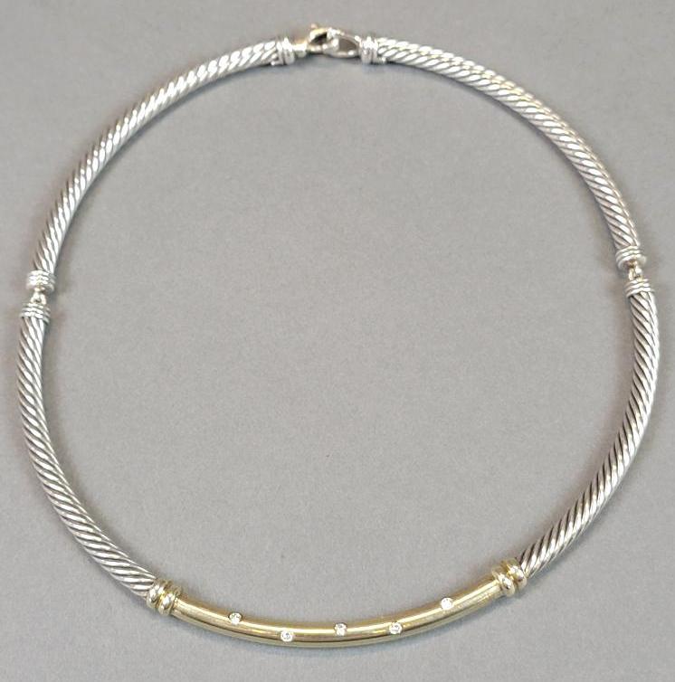 David Yurman Sterling Silver, 18K Gold & Diamond Cable Metro Choker Necklace (1 of 9)