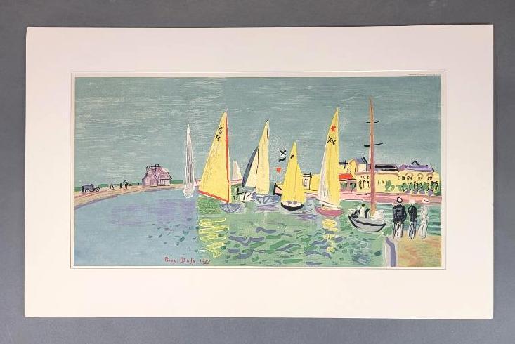 French Fauvist Lithograph 'Boats in a Harbor' Raoul Dufy (1 of 9)