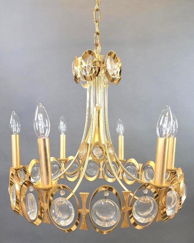 Palwa MCM Gold Gilt Lens Chandelier, 1960's Hollywood Regency (1 of 6)