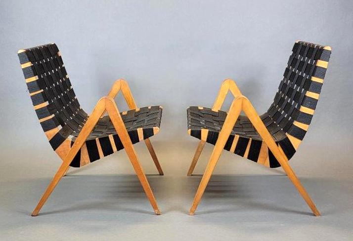 Pair MCM Webbed Compass Lounge Chairs, Style of Jens Risom / Knoll (1 of 16)