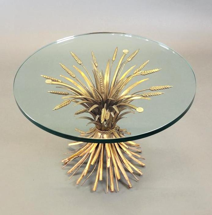 MCM Italian Glass-Top Sheaf of Wheat Table, 1970's Hollywood Regency (1 of 4)