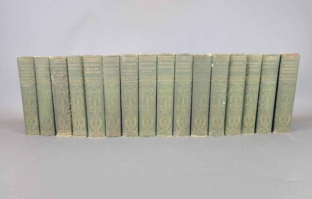 The Works of Balzac, 16 Volumes, Illustrated Sterling ED, 1901: The Works of HonorÃ© de Balzac, Illustrated Sterling Edition, Dana Estes & Company, Boston, 1901. Complete sixteen volume set, hard bound in uniform publisher's green cloth with gild