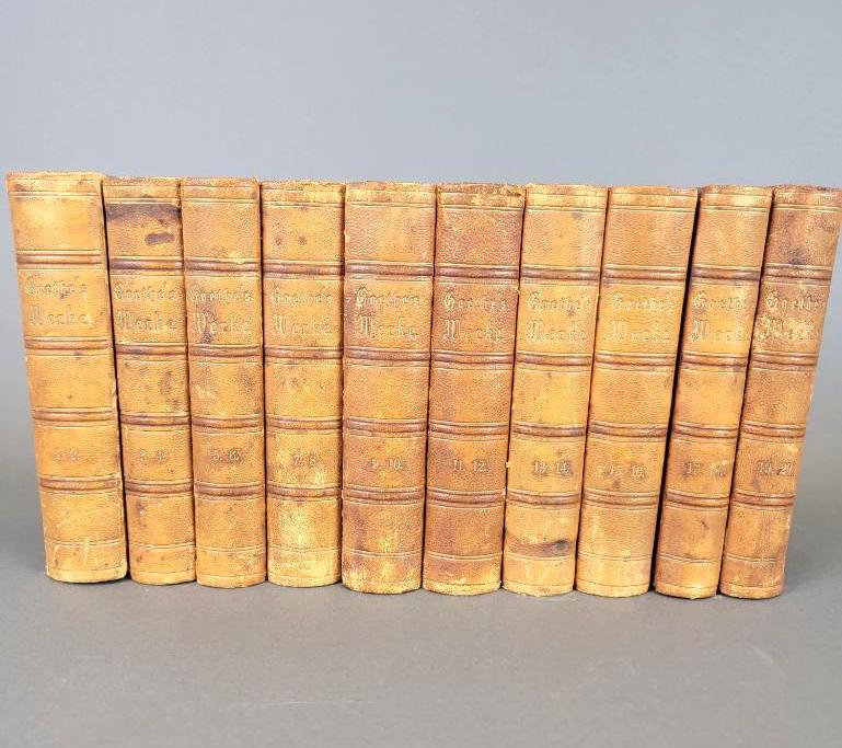 Antique German Book Set, Works of Goethe (10 Vol's), Leather, 1874 (1 of 11)