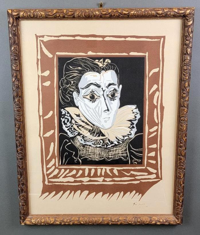 Pablo Picasso "La Dame a la Collerette" Orig. Colored Linocut, 1962 (1 of 7)