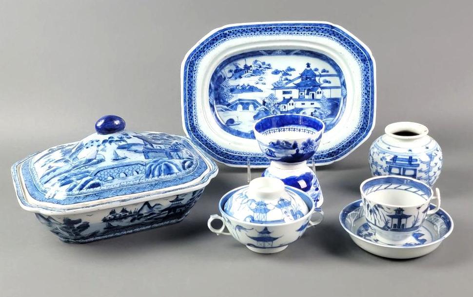 Assorted Group of 19th Century Blue and White Chinese Canton Table Wares (1 of 19)