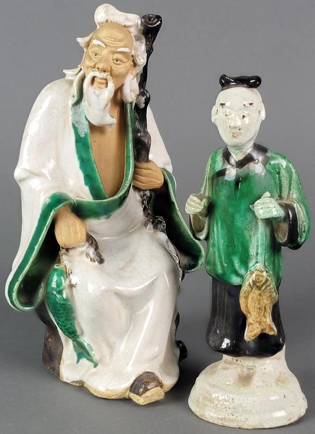 Two Antique  Chinese Export Mud Fisherman Figures (1 of 12)