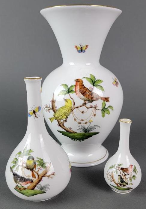 3 Herend Rothschild Porcelain Bird Vases (1 of 13)