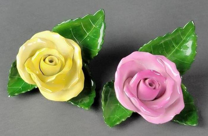 Two Herend Rose on Leaf Porcelain Figurines (1 of 6)