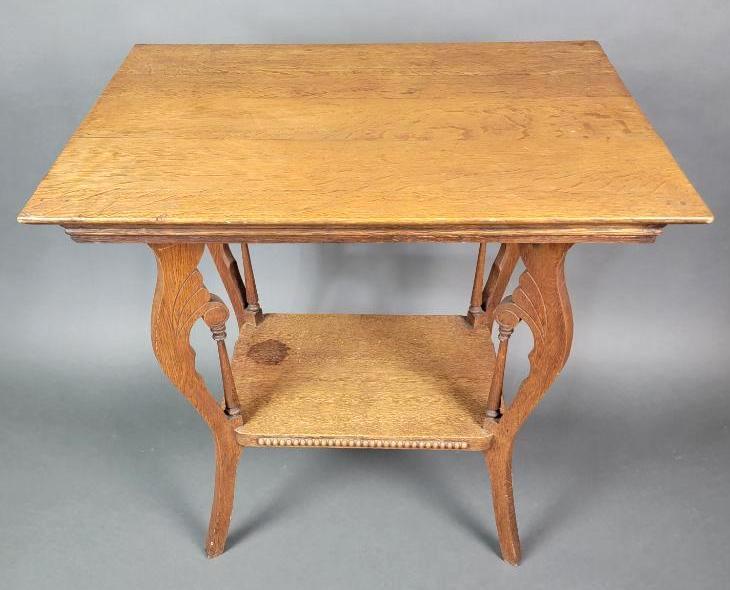Antique Victorian Two-Tier Oak Parlor Table (1 of 8)