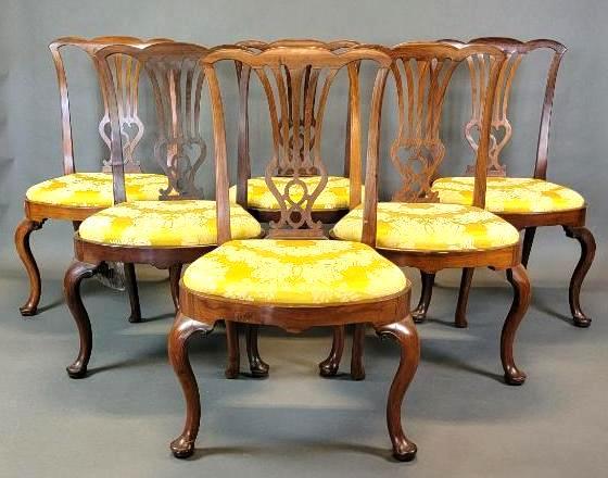 6 Antique 19th C. Chippendale Style Side Chairs  with Scalamandre Upholstery (1 of 8)