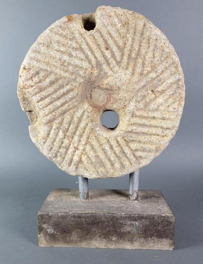 Primitive Antique Grinding Stone Mounted as a Sculpture (1 of 9)