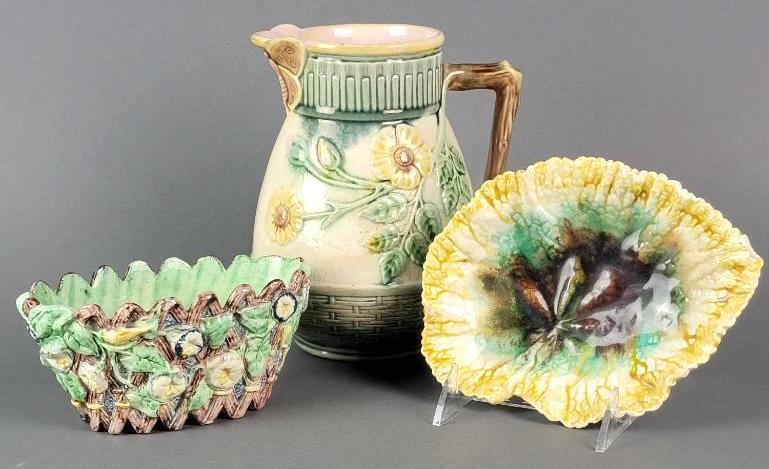 3 Antique 19th C. English Victorian Majolica Pottery Pieces (1 of 17)