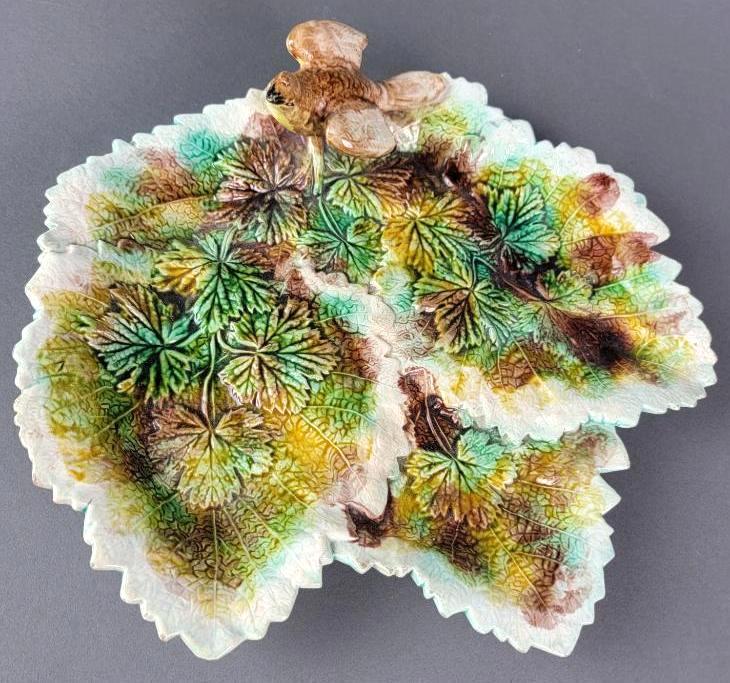 Large Antique 19th C. English Majolica Bird & Leaf Form Dish (1 of 7)