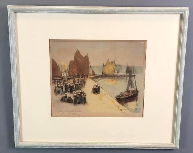 Antique French Nautical / Maritime Colored Etching, Maurice Pellerier (1 of 9)