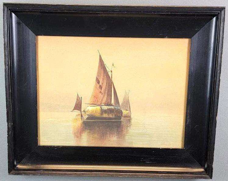 Antique Nautical / Maritime Watercolor Painting, J.W. Adronse, 1901 (1 of 6)