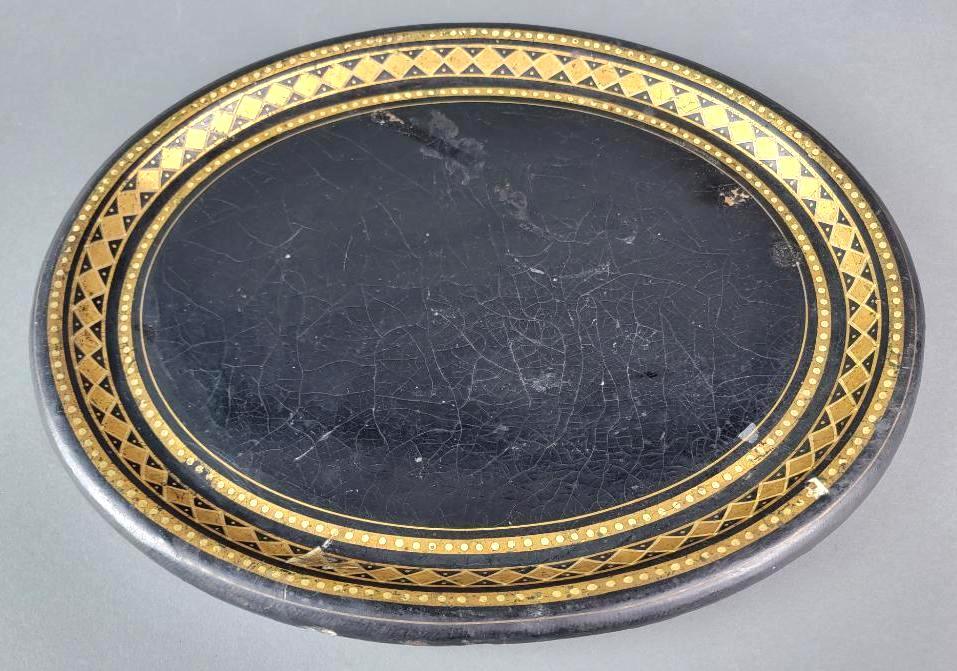 Antique 19th Century English Gilded Papier Mache Serving Tray (1 of 4)