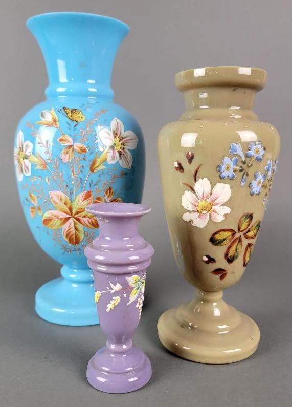 3 Antique 19th C. Victorian Bristol Glass Vases (1 of 19)