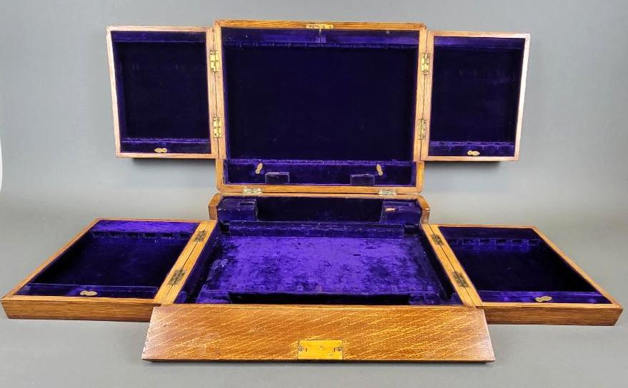 Antique English Tiger Oak Cutlery Box / Flatware Canteen 19th C. (1 of 10)