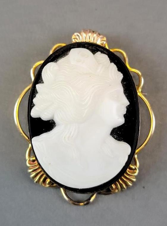 Antique Edwardian Cameo Brooch Pendant 12K Gold Filled (1 of 4)