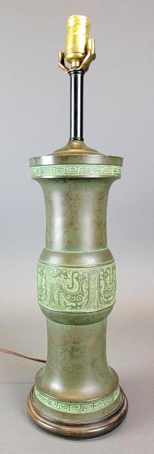 Antique 1920's Chinese Archaic Bronze Table Lamp Base (1 of 7)