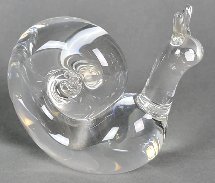 Steuben Clear Art Glass Snail Paperweight / Figurine/ Hand Cooler (1 of 3)