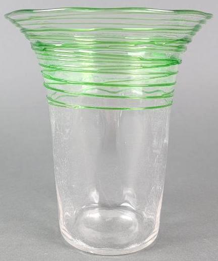 Art Deco Steuben Green Threaded Art Glass Vase (1 of 5)