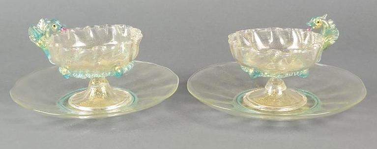 Pair Vintage Murano Salviati Venetian Art Glass Cups / Saucers (1 of 19)