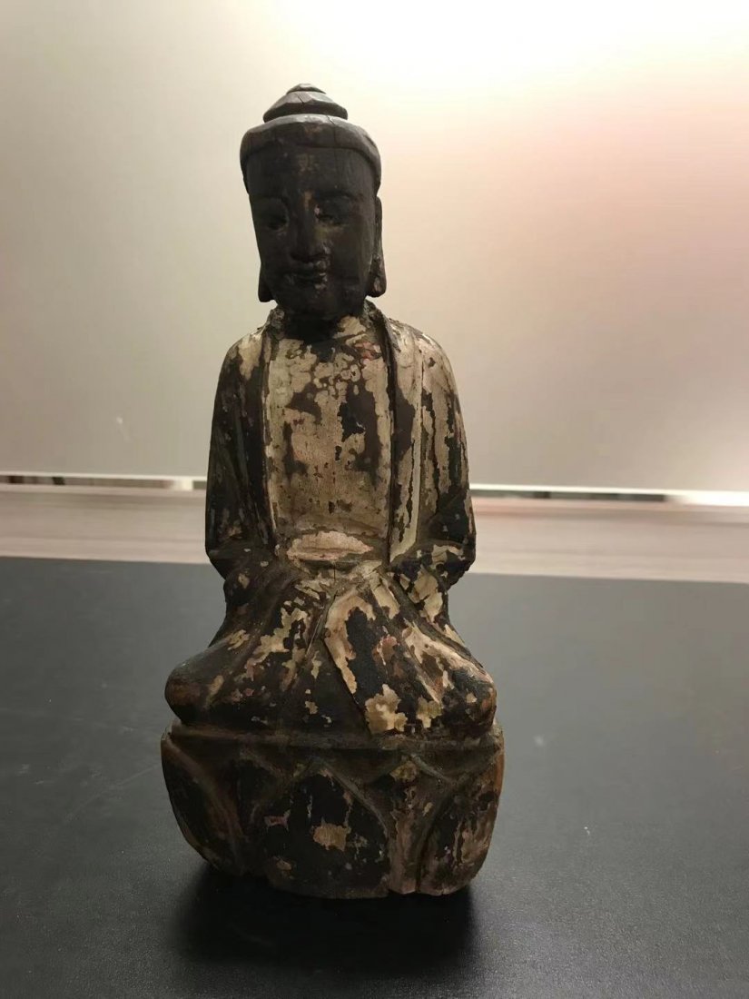 A Woodcarving Buddha Ming Dynasty: A Woodcarving Buddha Ming Dynasty , Size H 8.5in W 3.5in,good condition!
