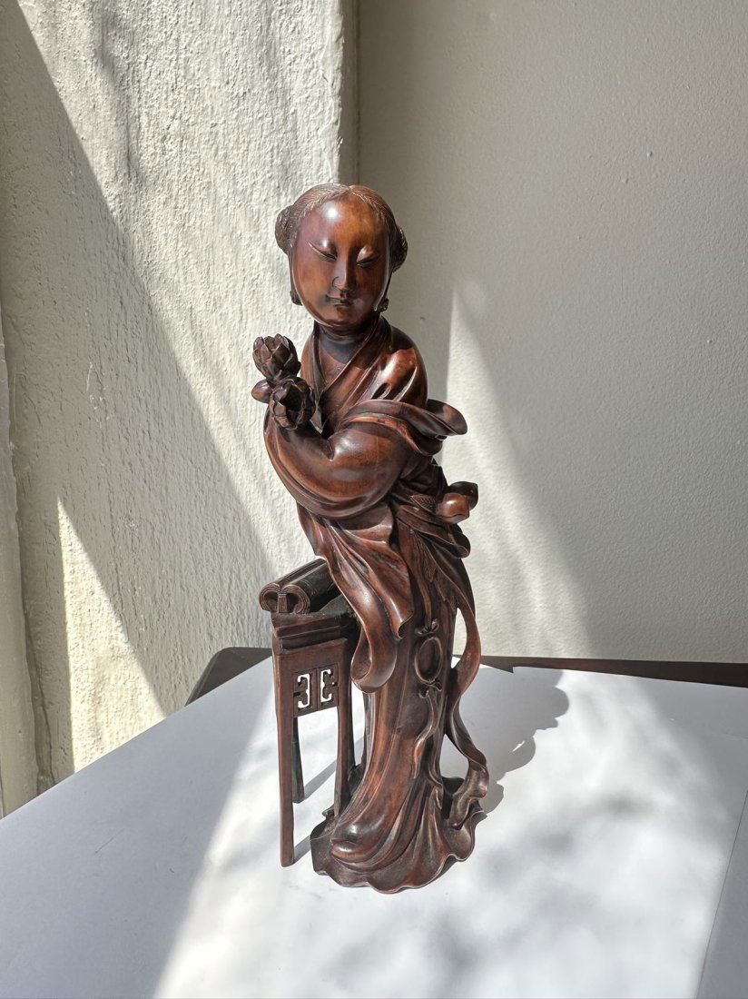 Qing Dynasty Huang Yang Wood carving  Lady Statue (1 of 9)