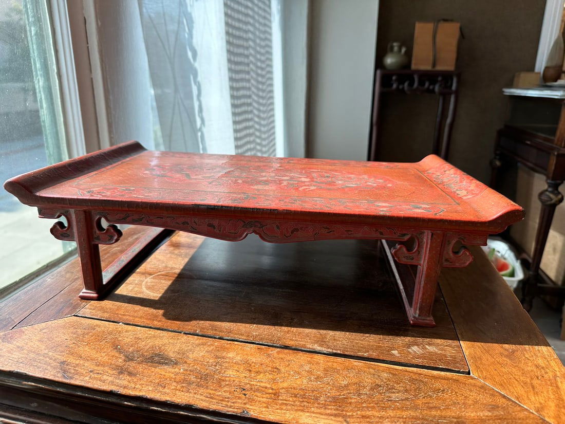 Probably Ming or Qing Dynasty Scholar table Tian Qi Lacquer  Dragons-and -cloud motif (1 of 16)