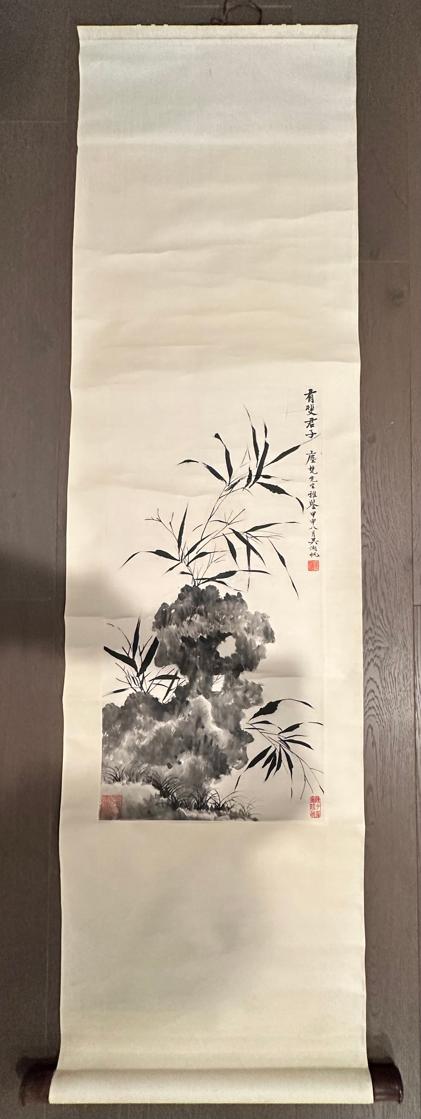 WU HU FAN Bamboo Stone Hanging Scroll (1 of 8)