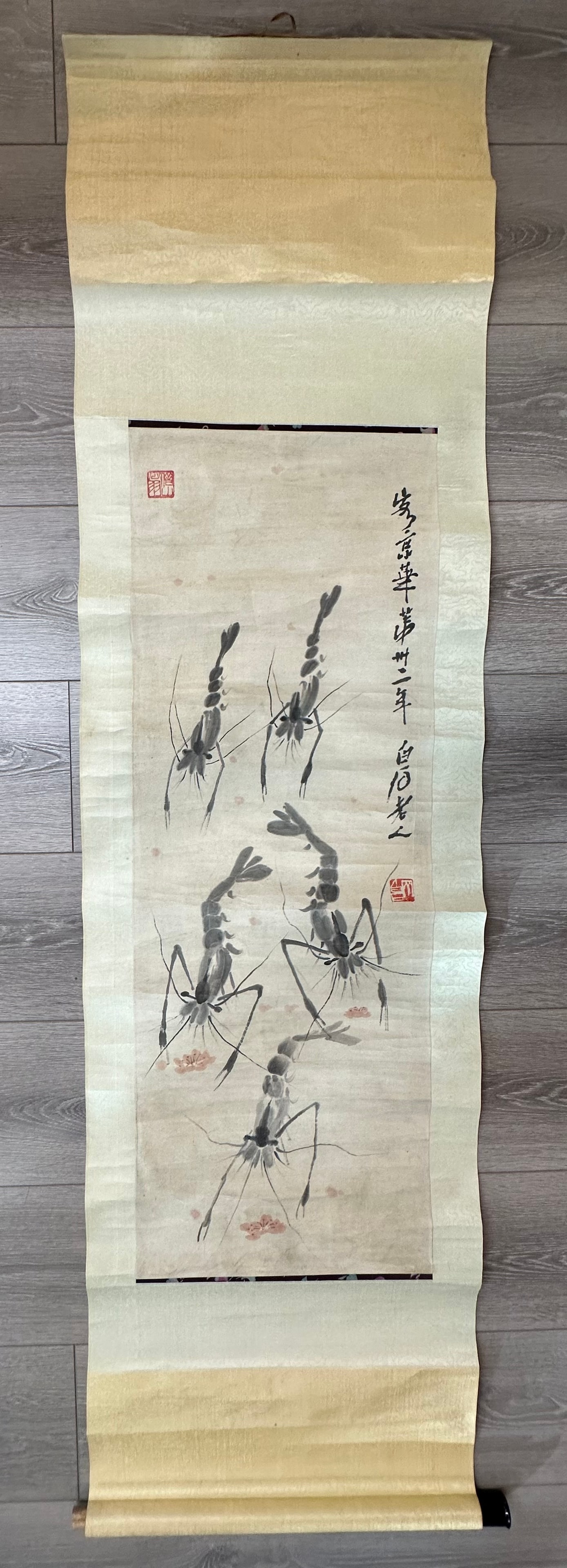 QI BAI SHI Marked Shrimp Hanging Scroll (1 of 7)