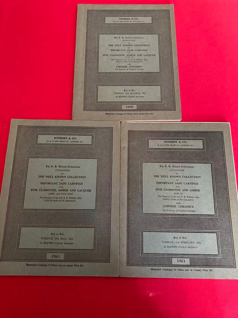 A Complete of 3 Volumes LD Sotheby's 1960-1961 T B Kitson Collection of Chinese Jade and Cloisonne: A Complete of 3 Volumes LD Sotheby's 1960-1961 T B Kitson Collection of Chinese Jade and Cloisonne, highly important and good condition!