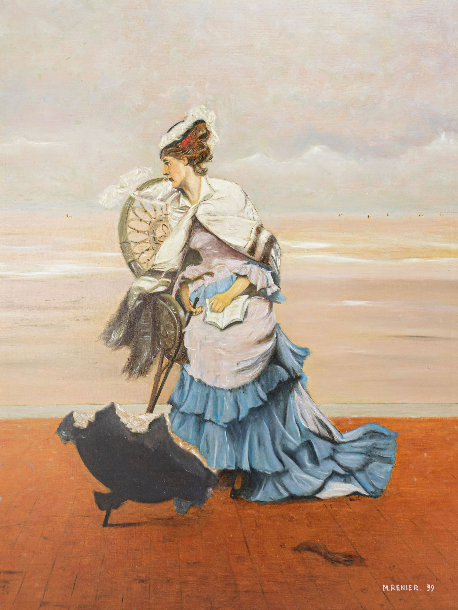 Lady Reading a Book Oil Painting, Realist Style: This lot consists of Oil painting on Wood, Lady reading in the chair Painting signed and dated at the lower right corner: M.REINER. 99 DIMENSIONS: 11.8"x15.7" (30x40cm) PROVENANCE: Private Collection