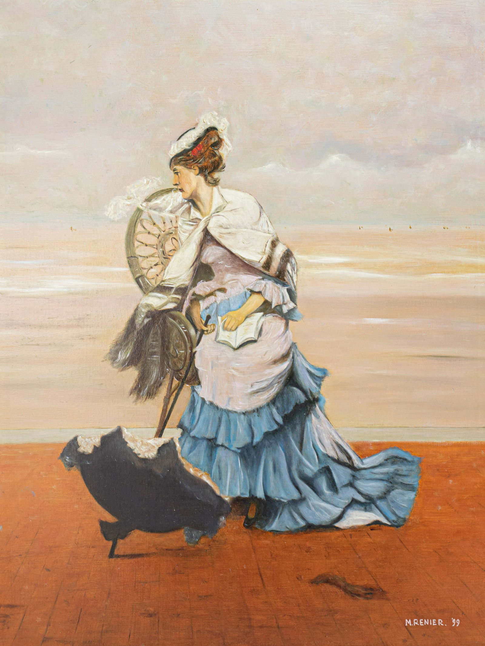 Lady Reading a Book Oil Painting, Realist Style: This lot consists of Oil painting on Wood, Lady reading in the chair Painting signed and dated at the lower right corner: M.REINER. 99 DIMENSIONS: 11.8"x15.7" (30x40cm) PROVENANCE: Private Collection