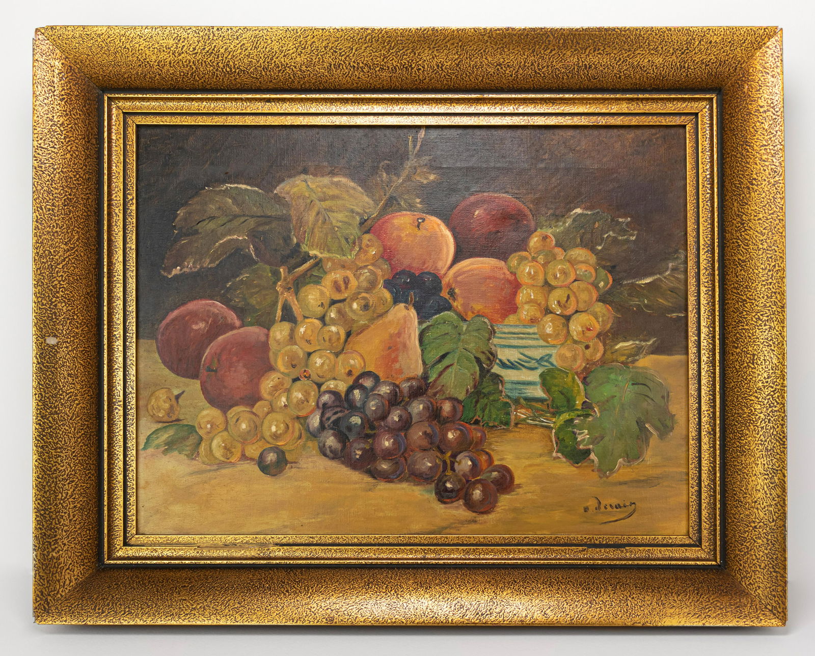 Fruit Still Life In Style of Andre Derain: This lot consists of a hand painted Oil on Canvas rendered in style of the French artist Andre Derain (1880-1954). Painting signed at the lower right corner: A Derain Andre Derain was a seminal French