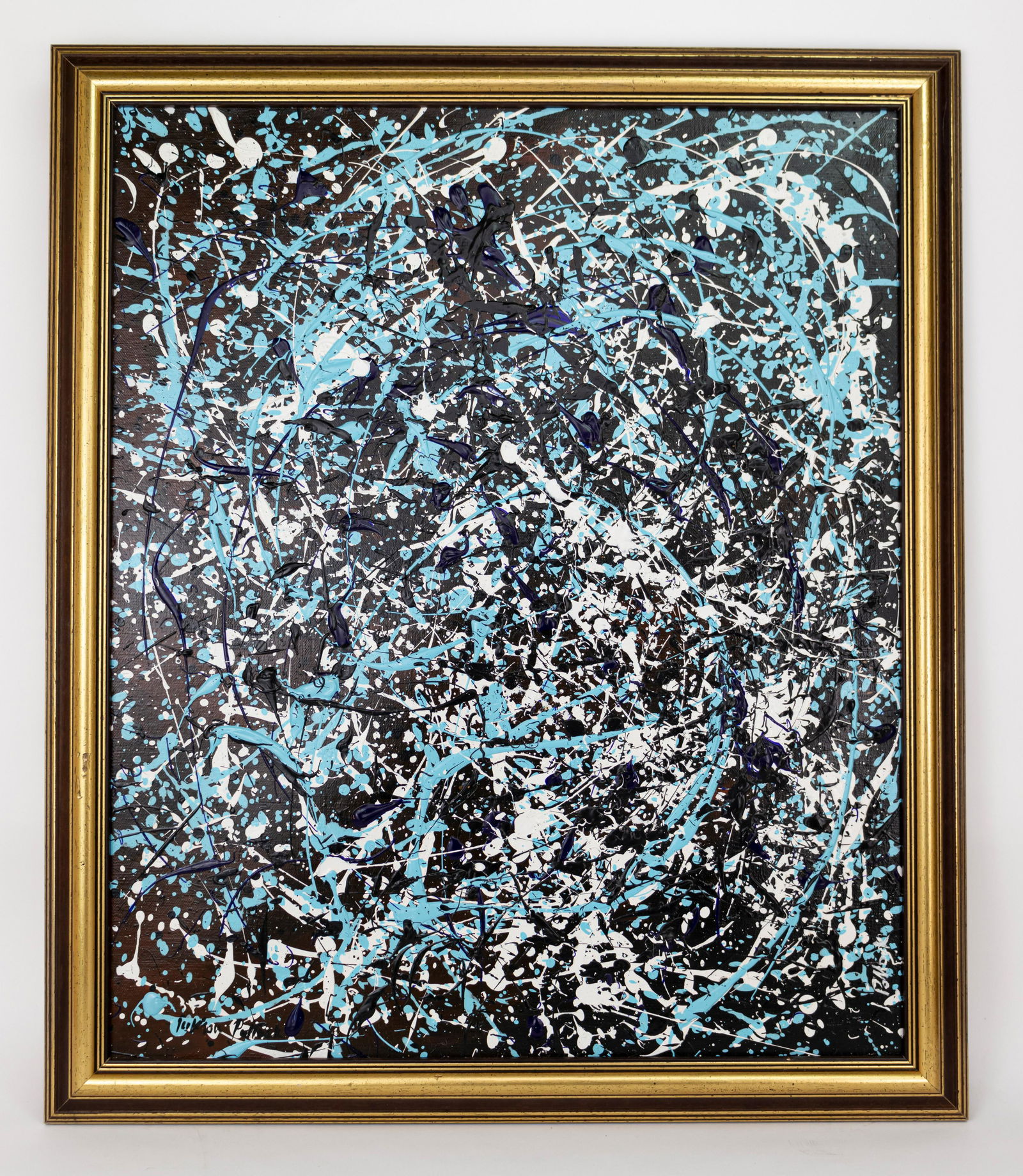 Acrylic Painting In Style of Jackson Pollock: This lot consists of a hand painted Acrylic on canvas rendered in the style of American painter Patrick Heron (1912-1956). Painting signed at the lower left corner: Jackson Pollock Paul Jackson Polloc